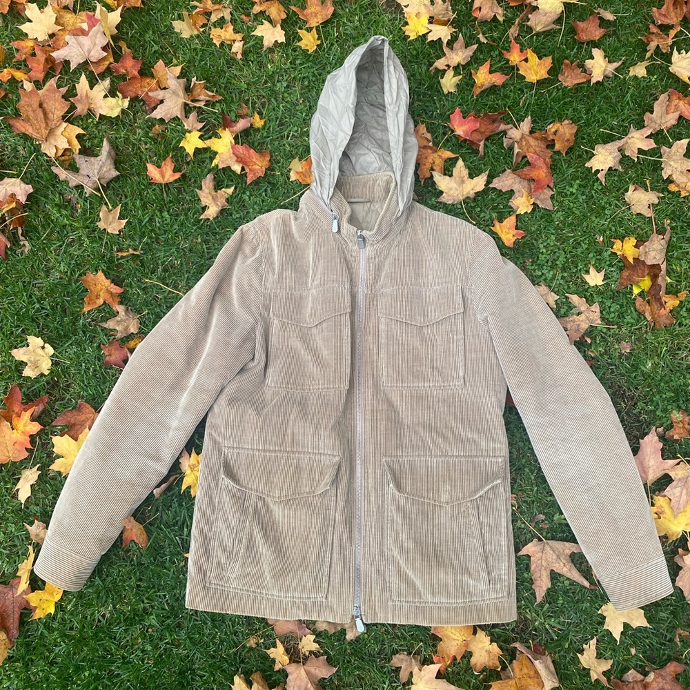 Eleventy Corduroy-Cashmere zip up jacket with hidden hood